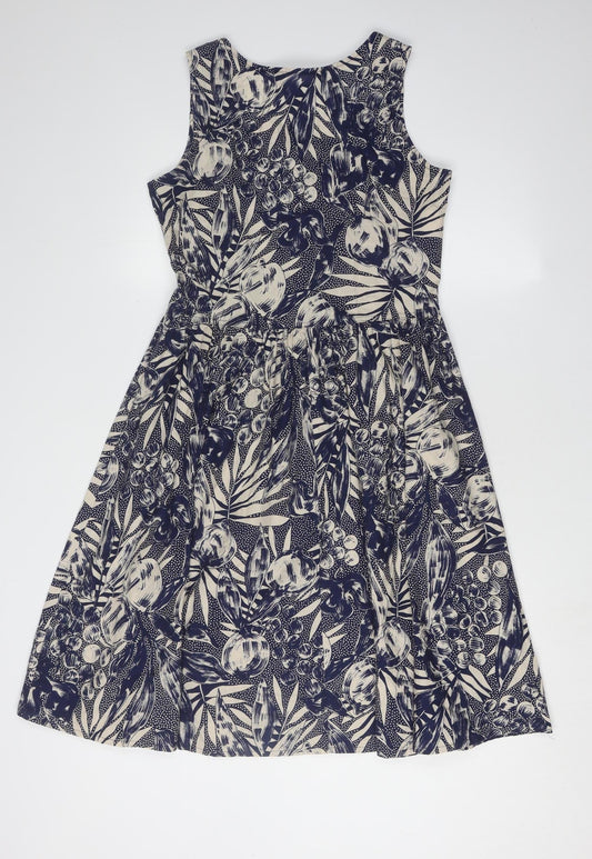 St Michael Women's Blue A-Line Floral Dress Size 12
