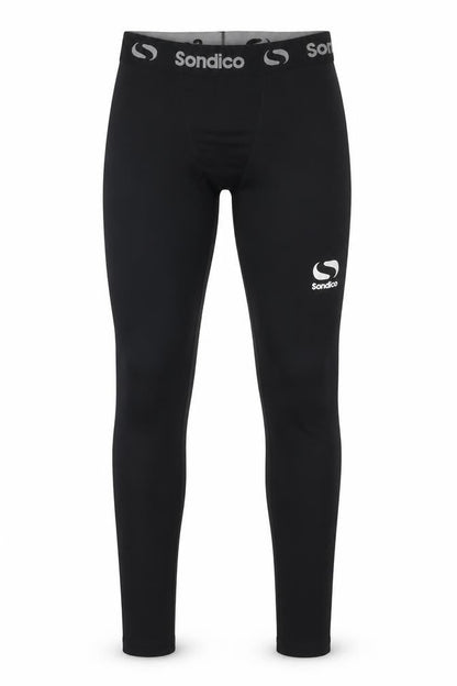 Front view of Sondico boys’ black compression leggings 146 athletic