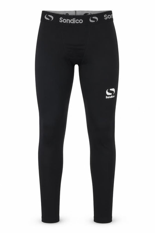Front view of Sondico boys’ black compression leggings 146 athletic