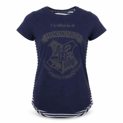 Front view of Harry Potter Teens Blue Striped T-Shirt, size 6-8