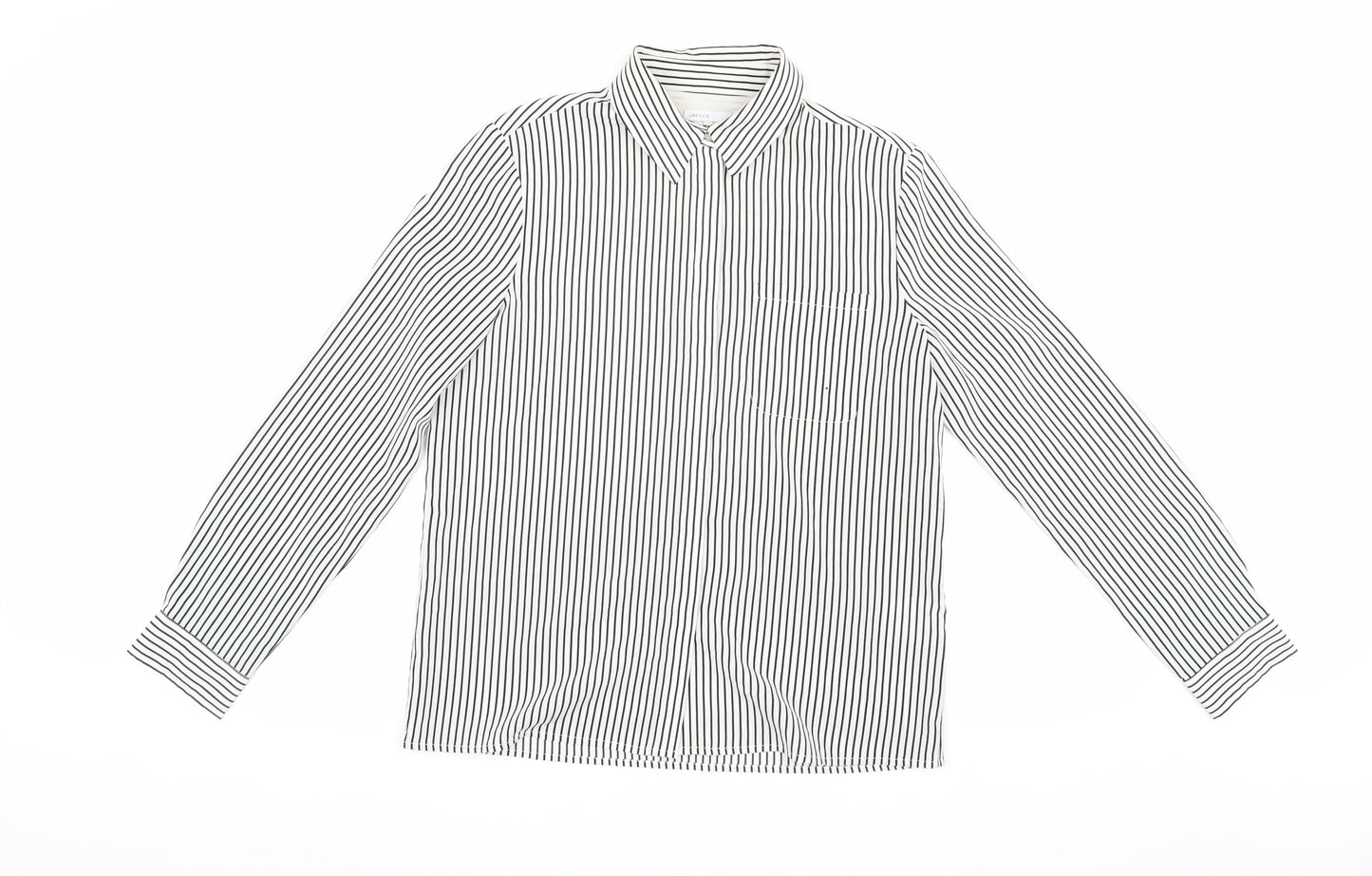 Jaeger Women's White Striped Button-Up Shirt