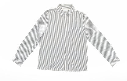 Jaeger Women's White Striped Button-Up Shirt