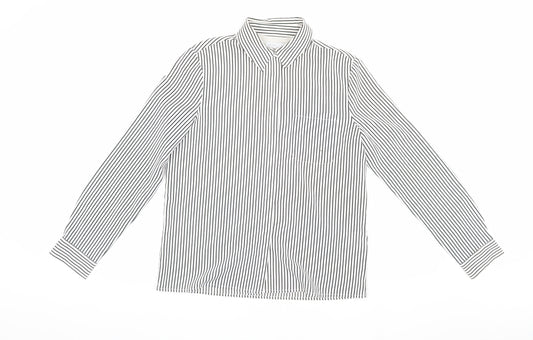 Jaeger Women's White Striped Button-Up Shirt