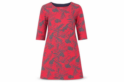 Weird Fish Women's Red Floral 3/4 Sleeve Dress