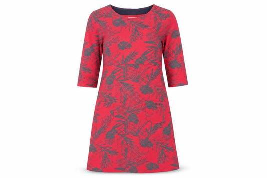 Weird Fish Women's Red Floral 3/4 Sleeve Dress