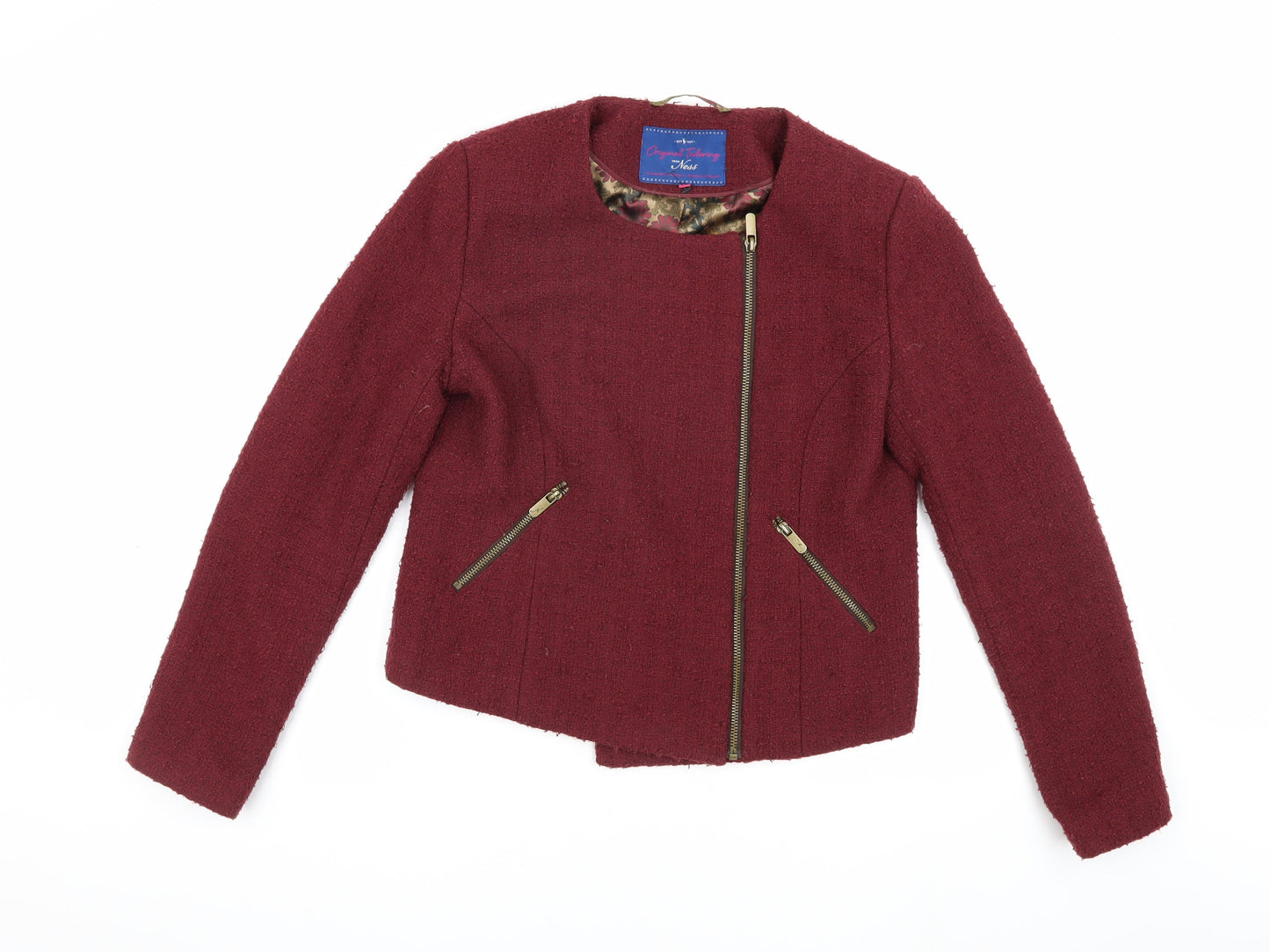 Ness Women’s Red Cropped Biker Jacket Size 10