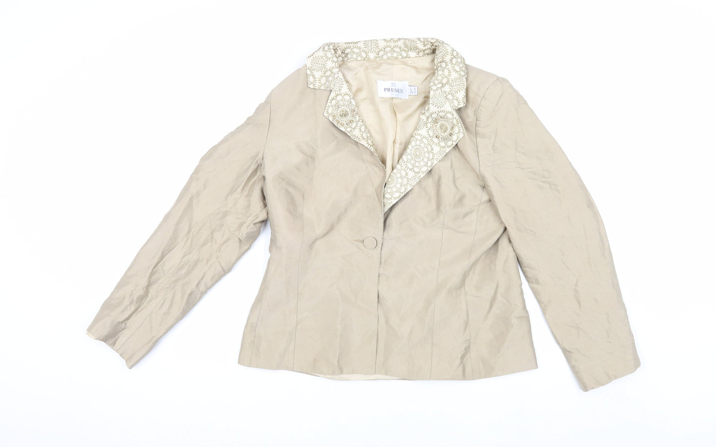 Presen Women's Beige Silk Suit Jacket Size 14