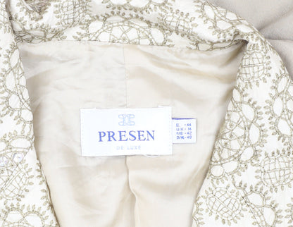 Presen Women's Beige Silk Suit Jacket Size 14