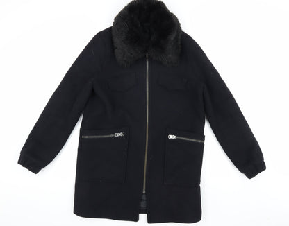 Topshop Women's Black Wool Overcoat - Size 12