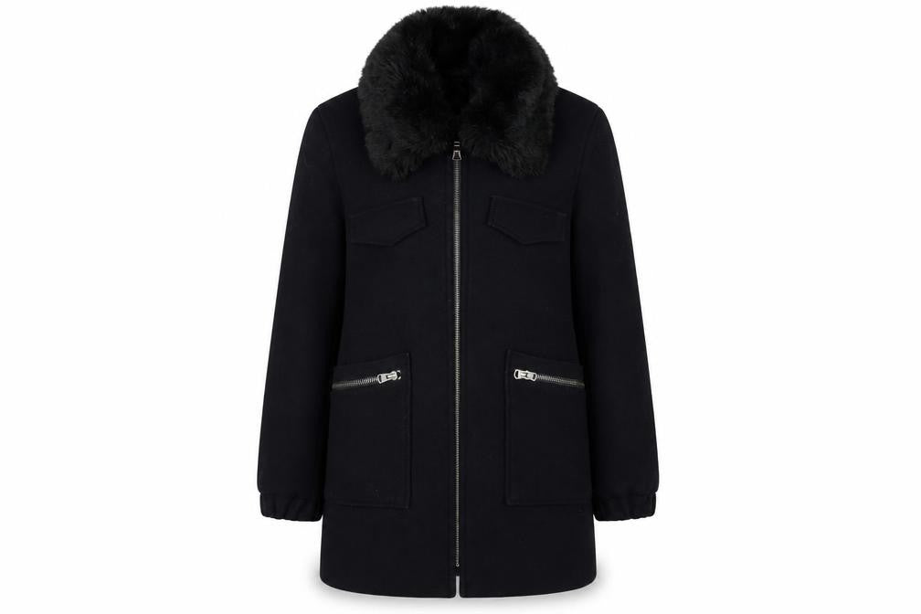 Topshop Women's Black Wool Overcoat - Size 12