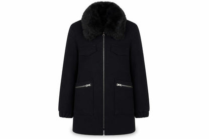 Topshop Women's Black Wool Overcoat - Size 12