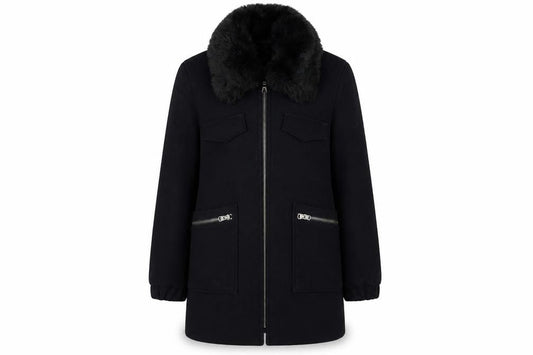 Topshop Women's Black Wool Overcoat - Size 12
