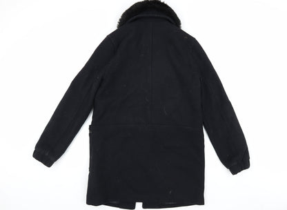 Topshop Women's Black Wool Overcoat - Size 12