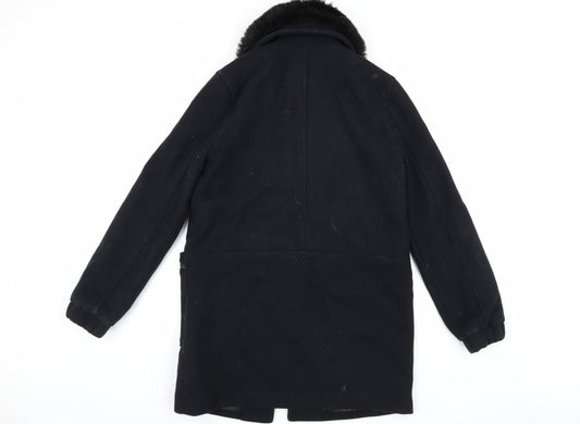 Topshop Women's Black Wool Overcoat - Size 12