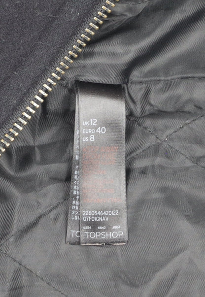 Topshop Women's Black Wool Overcoat - Size 12