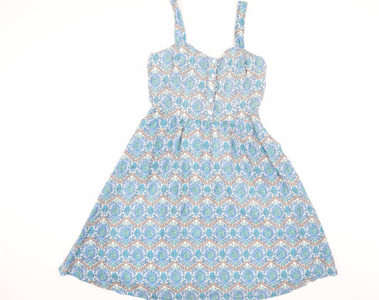 FatFace Women's Blue Floral A-Line Dress Size 10