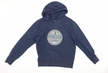 Mens UK Size M Penguin Blue Pullover Hoodie