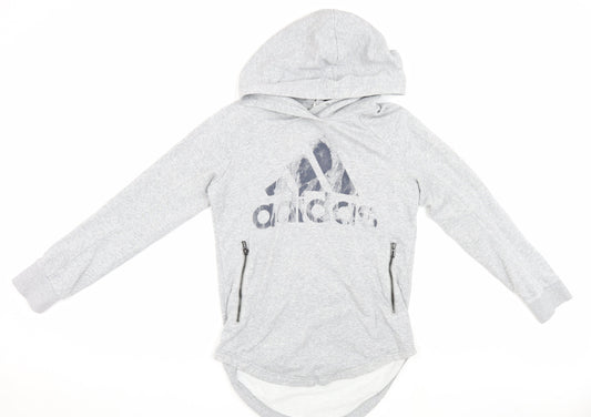 Adidas Women's Grey Hooded Pullover Hoodie M