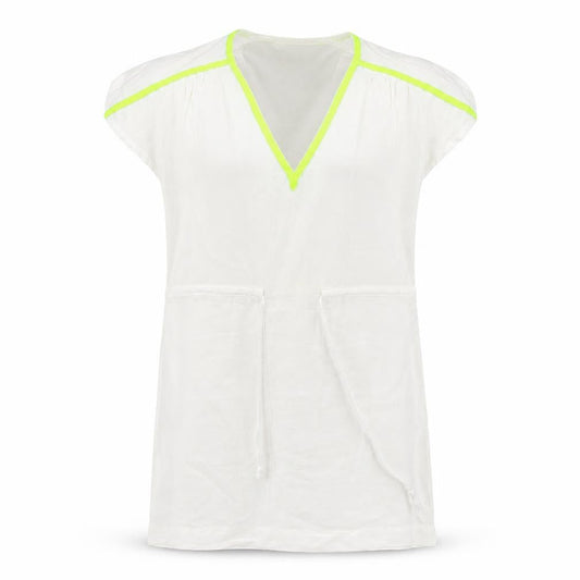 Front view of J.Crew Women's White Shift Dress, size S, Linen Blend