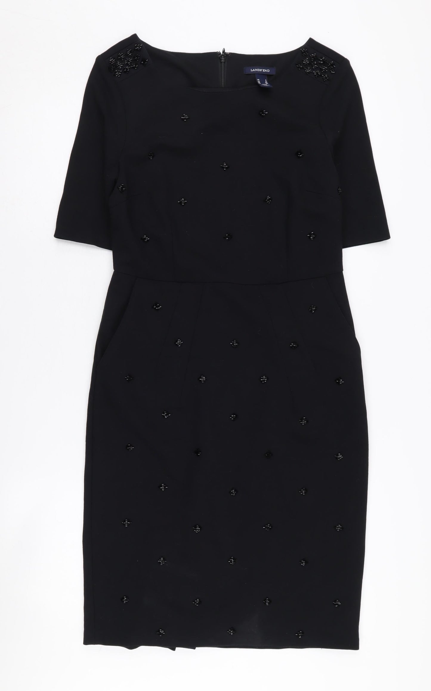 Lands' End Women's Black Beaded Sheath Dress Size 10