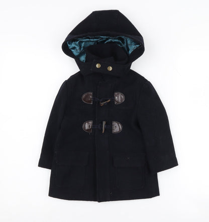 Monsoon Girls Black Hooded Duffle Coat 2 Years