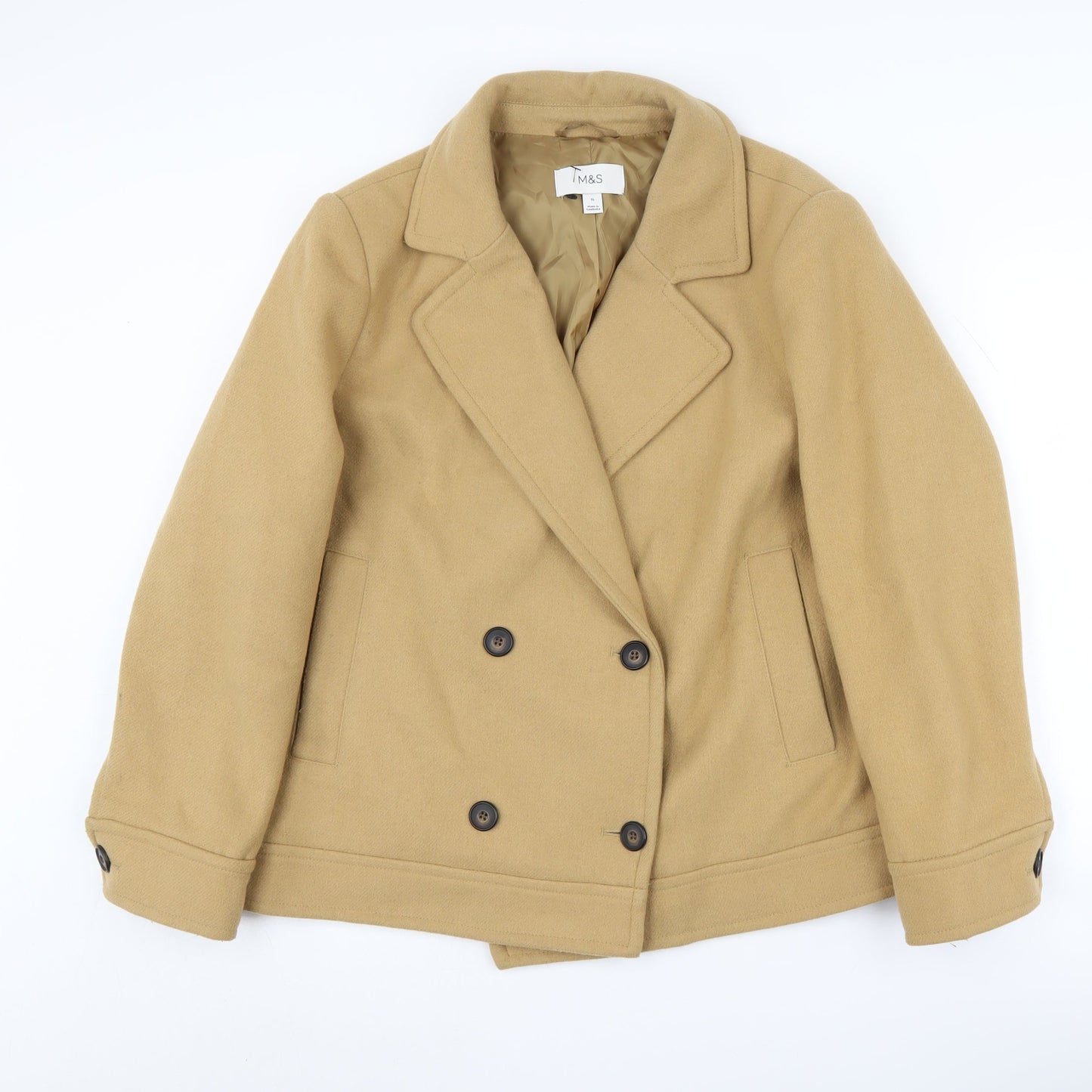 Womens UK Size 16 Marks and Spencer Beige Pea Coat