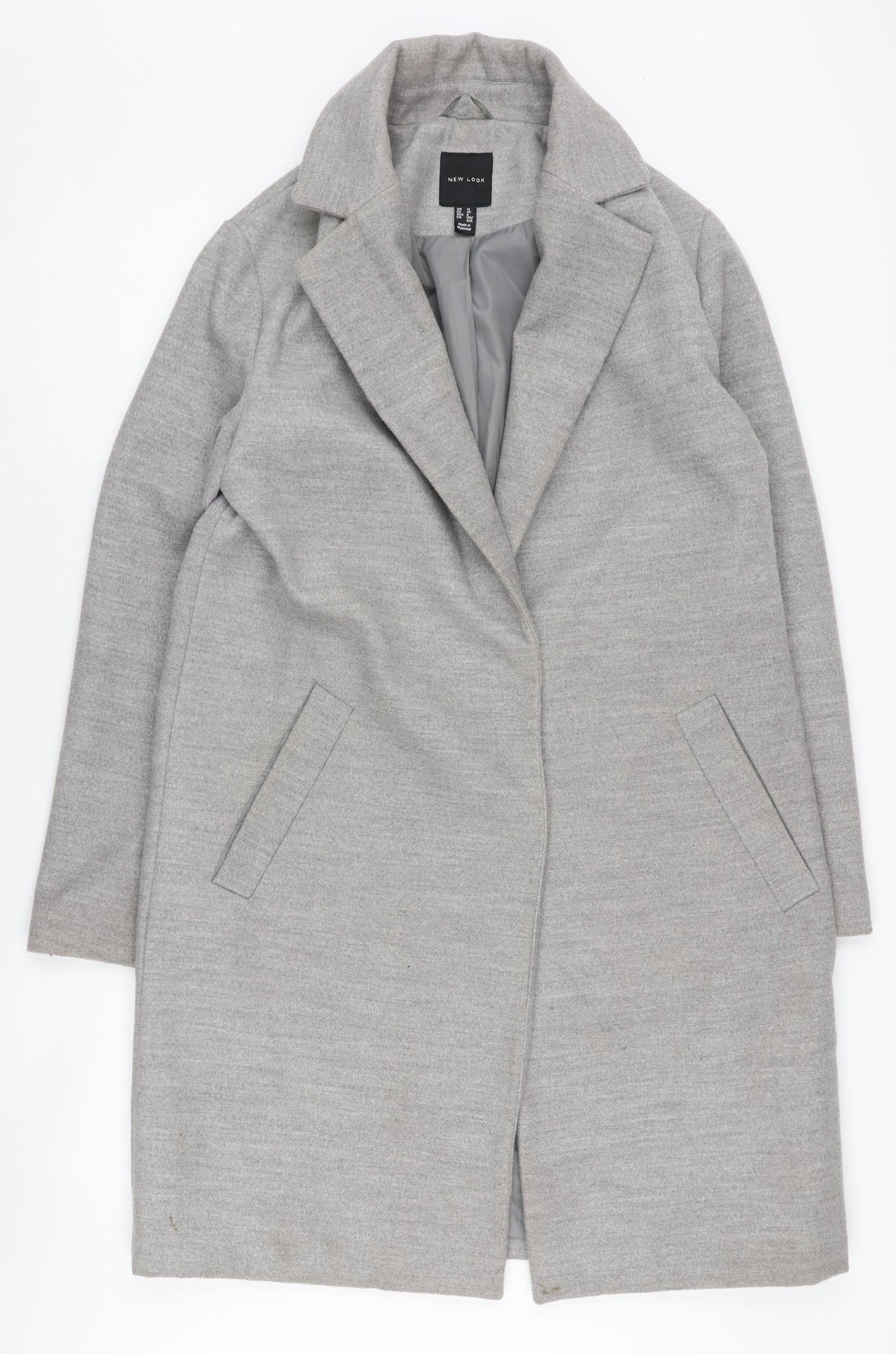 New Look Women's Grey Long Overcoat, Size 12