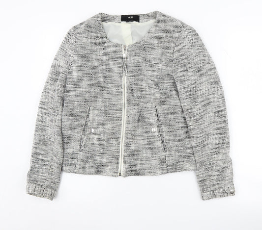 H&M Women's Grey Tweed Bomber Jacket Size 10
