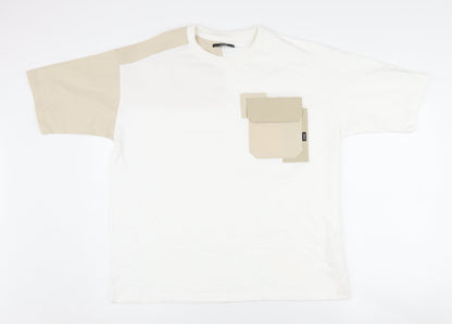 HISSO Men's White Colourblock Medium T-Shirt