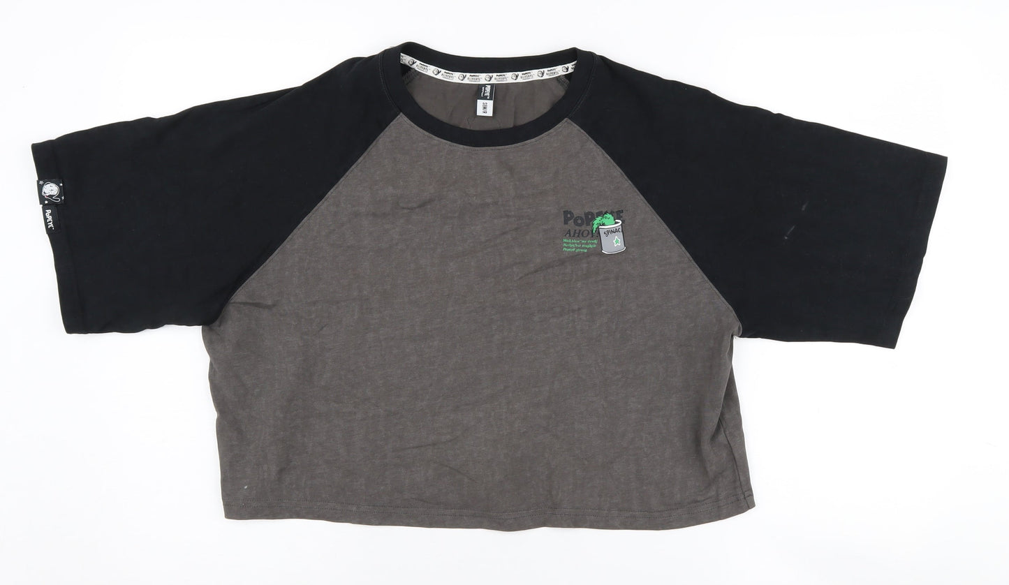 SEMI-R Unisex Black Grey Ringer T-Shirt L Cartoon