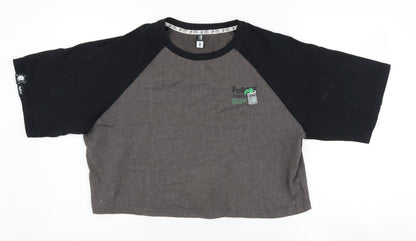 SEMI-R Unisex Black Grey Ringer T-Shirt L Cartoon