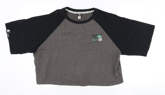 Additional front view of SEMI-R unisex black grey ringer t-shirt l cartoon