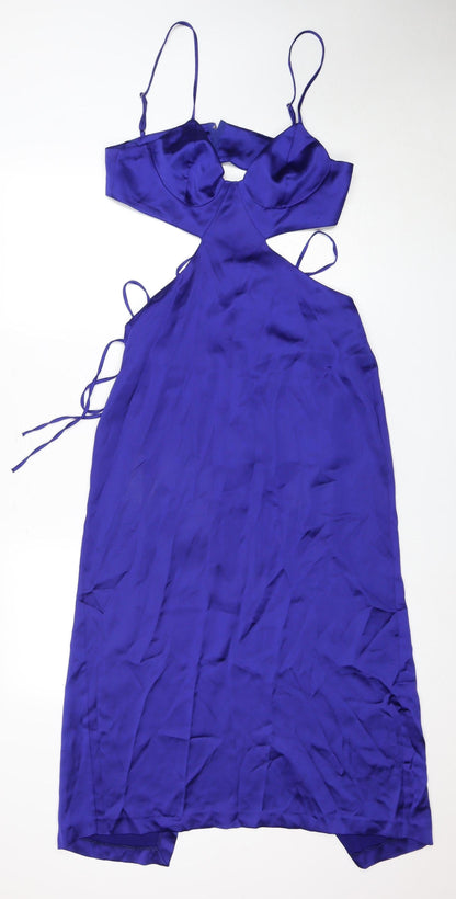 Zara Women's Blue Midi Slip Dress, Size L, Party Style