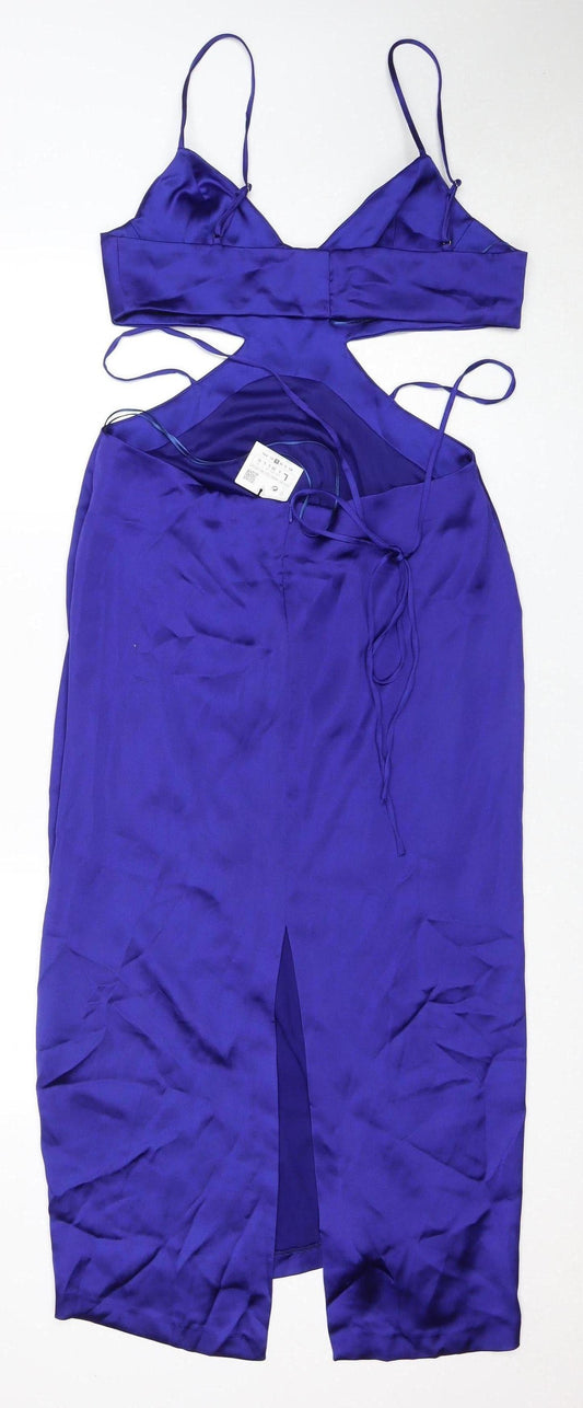 Zara Women's Blue Midi Slip Dress, Size L, Party Style