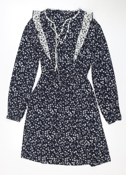 MH Women's Blue Floral Knee Length Shift Dress S
