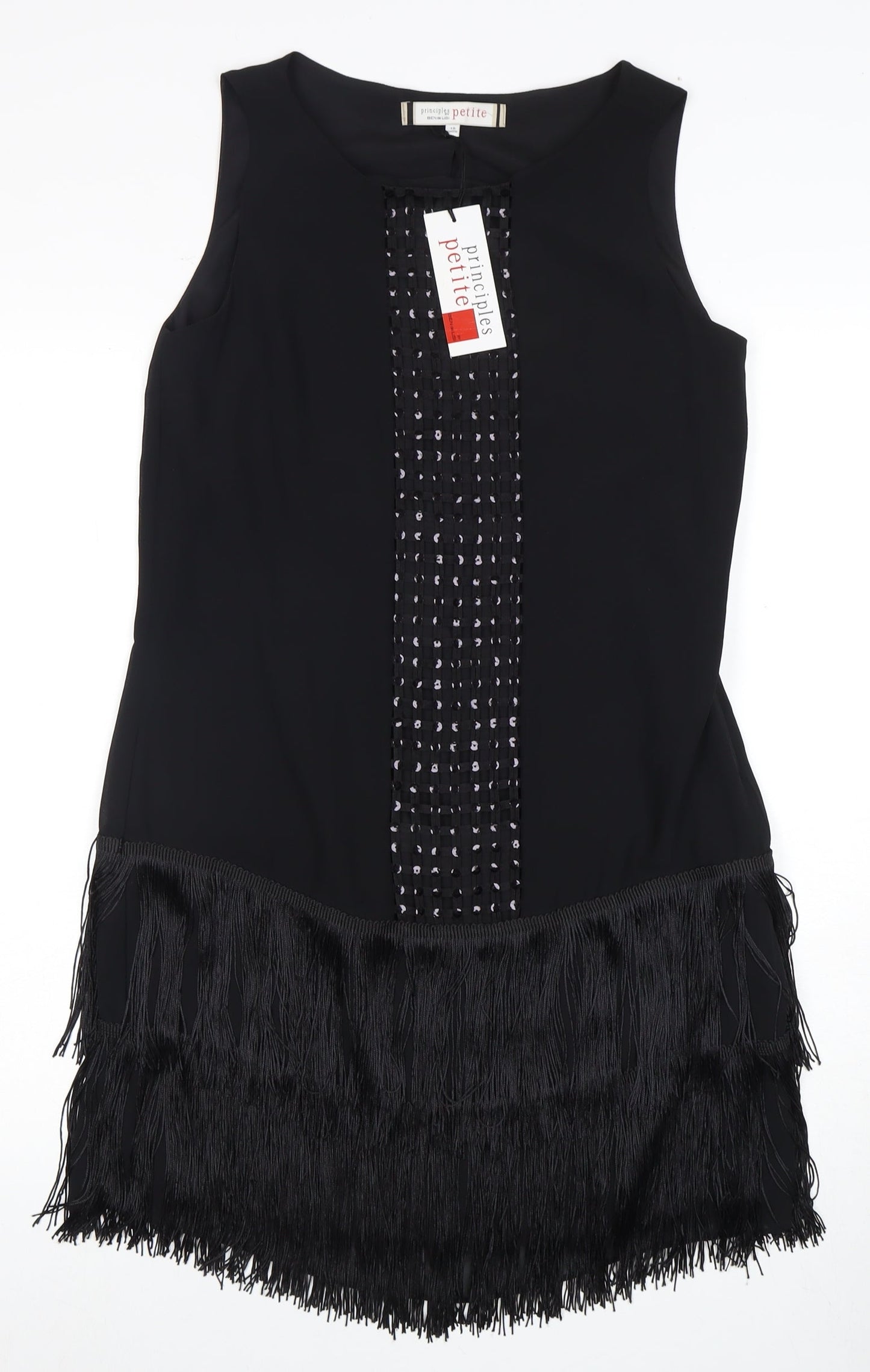 Principles Petite Black Fringe Shift Dress Size 10