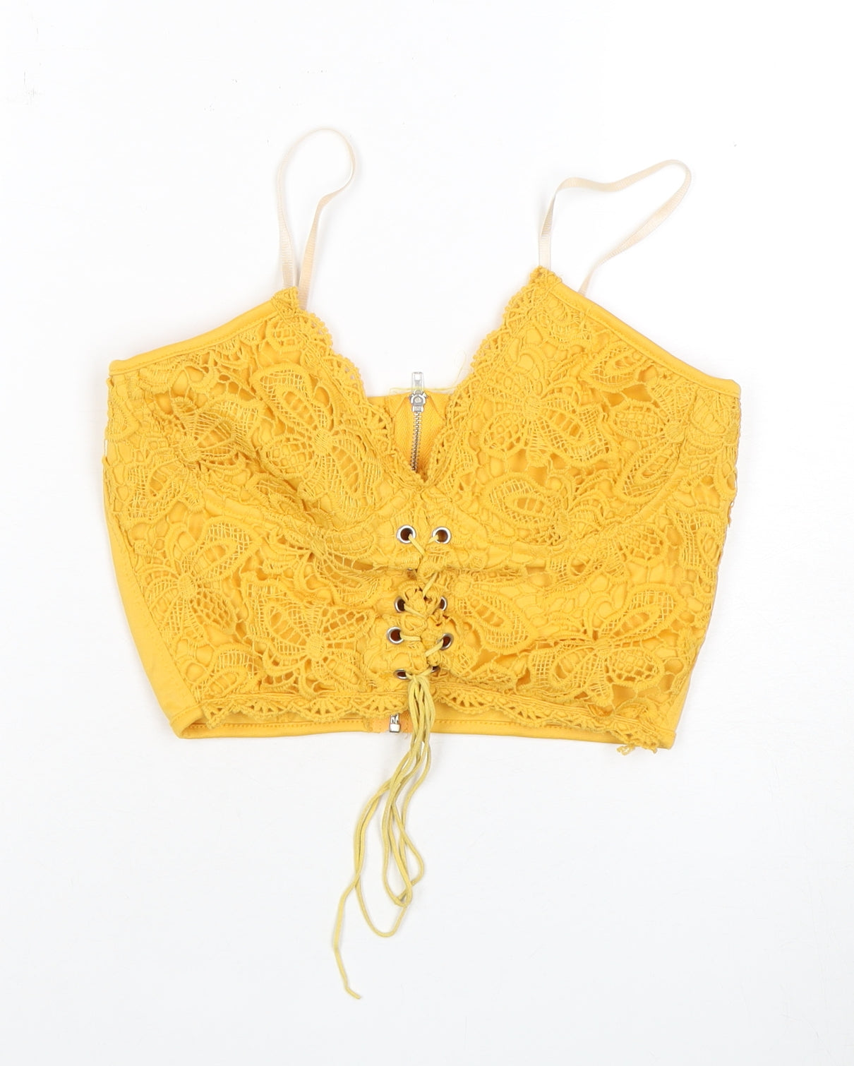 Womens UK Size S ROMWE Yellow Camisole Cropped