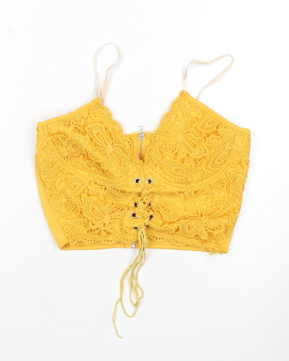 Womens UK Size S ROMWE Yellow Camisole Cropped