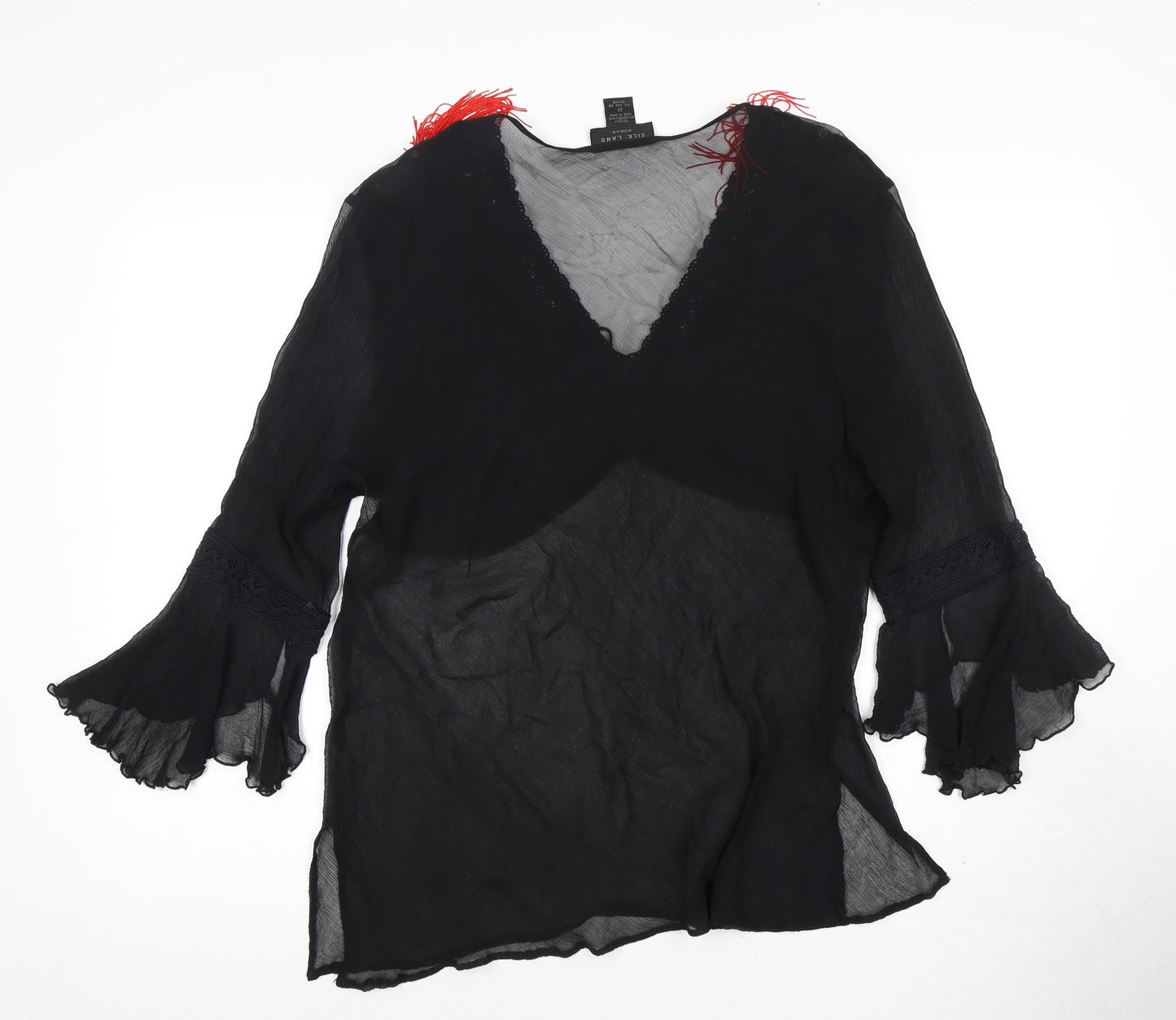 Silk Land Women's Black Flared Sleeve Blouse
