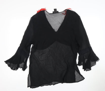 Silk Land Women's Black Flared Sleeve Blouse