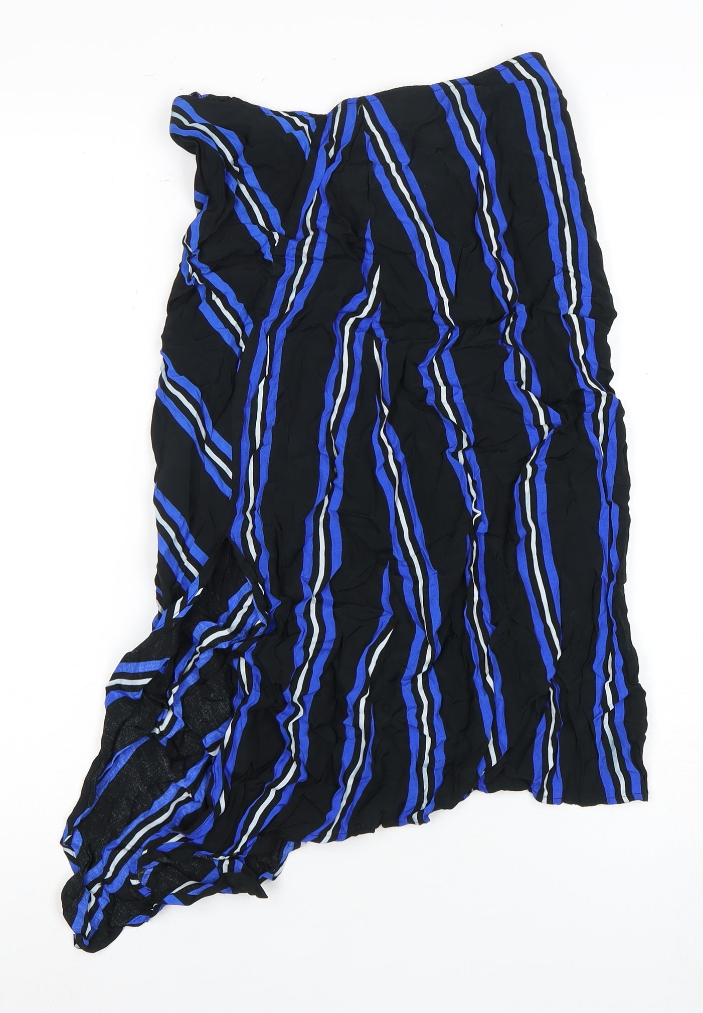 Mango Women's Black Blue Striped Skirt Size 12