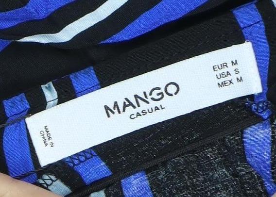 Mango Women's Black Blue Striped Skirt Size 12