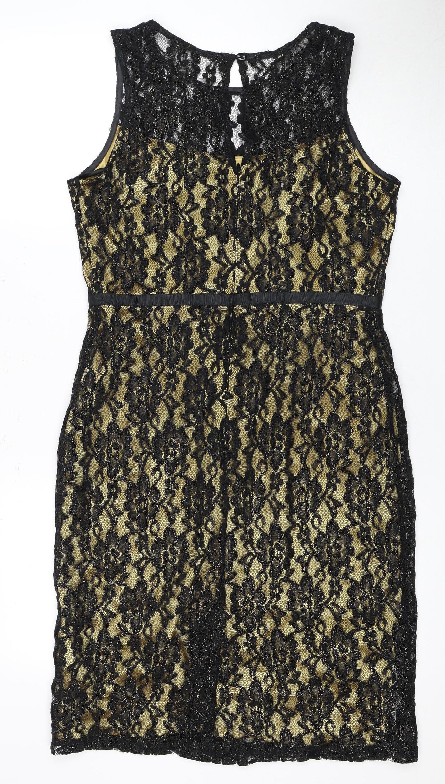 South Black Floral Lace Womens UK 14 Sleeveless Dress