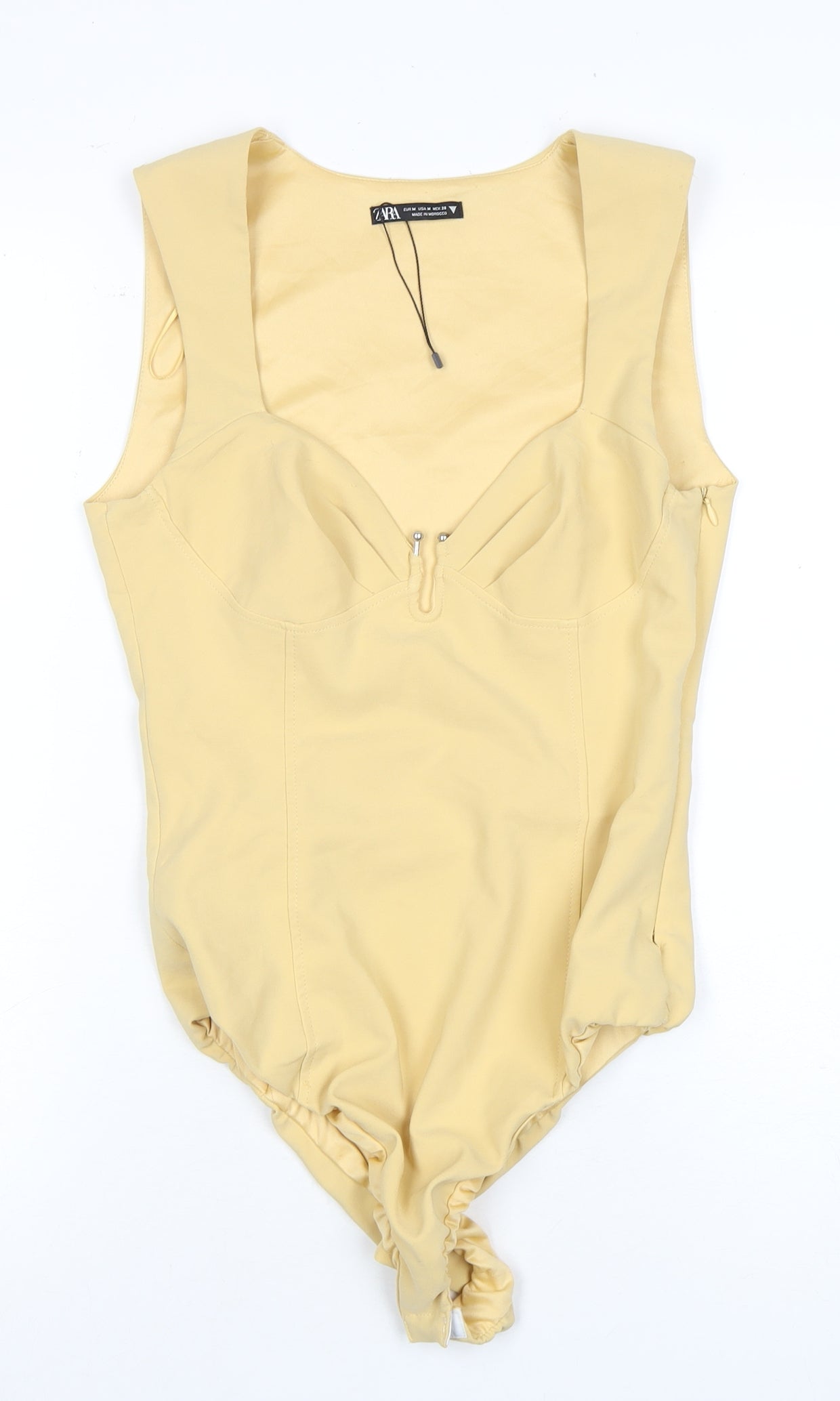 Zara Womens Beige Bodysuit M Slim Fit Sweetheart Neck