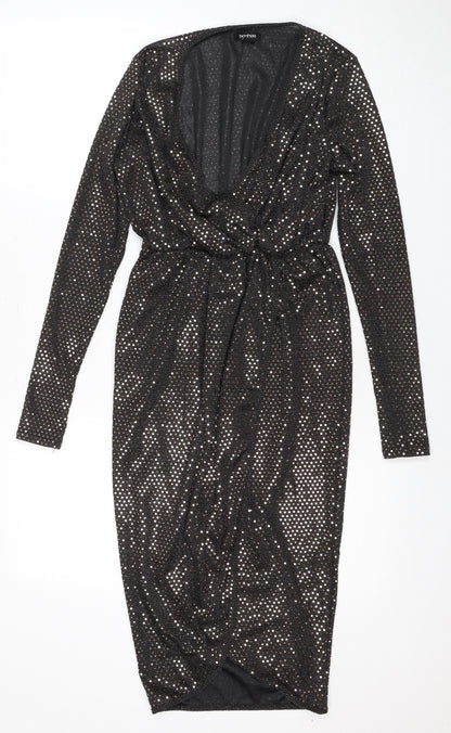 Boohoo Women's Black Bodycon Dress Size 10 Party Sequin