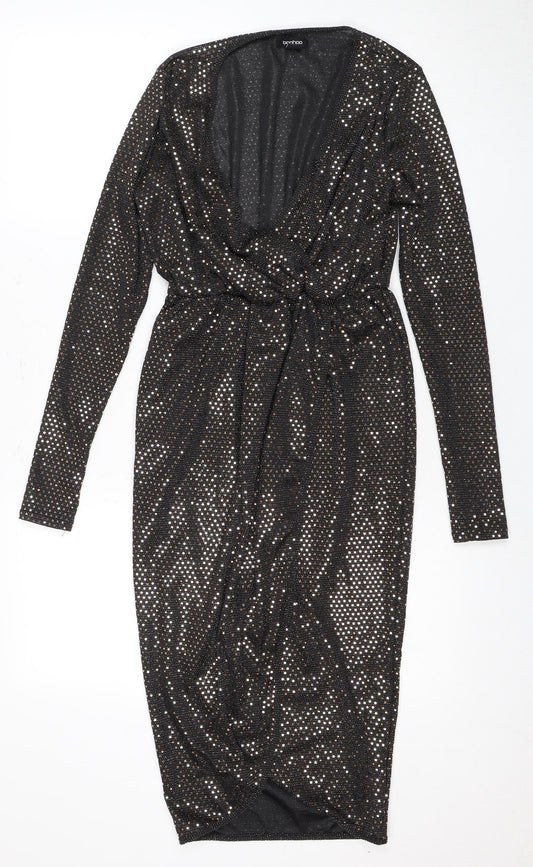 Boohoo Women's Black Bodycon Dress Size 10 Party Sequin