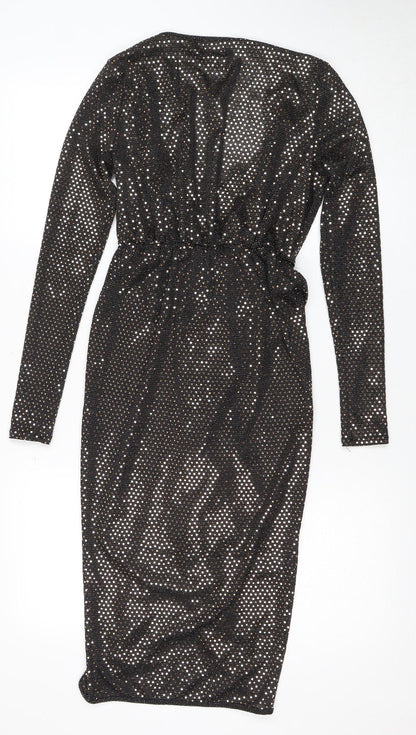 Boohoo Women's Black Bodycon Dress Size 10 Party Sequin