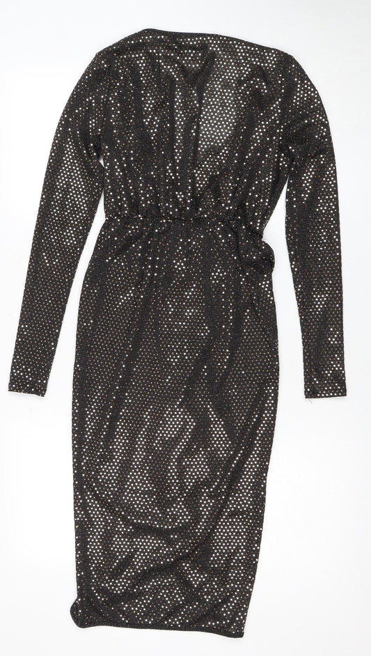Boohoo Women's Black Bodycon Dress Size 10 Party Sequin