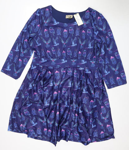 Lindy Bop Women's Blue Animal Print Dress Size 18