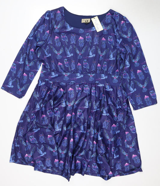 Lindy Bop Women's Blue Animal Print Dress Size 18